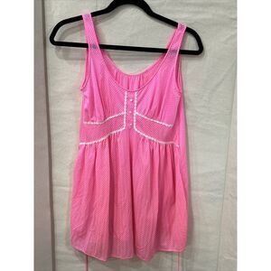 Vintage Kayser Nightgown Pink Check Lace Womens Sissy Tie Back‎ Pajamas USA